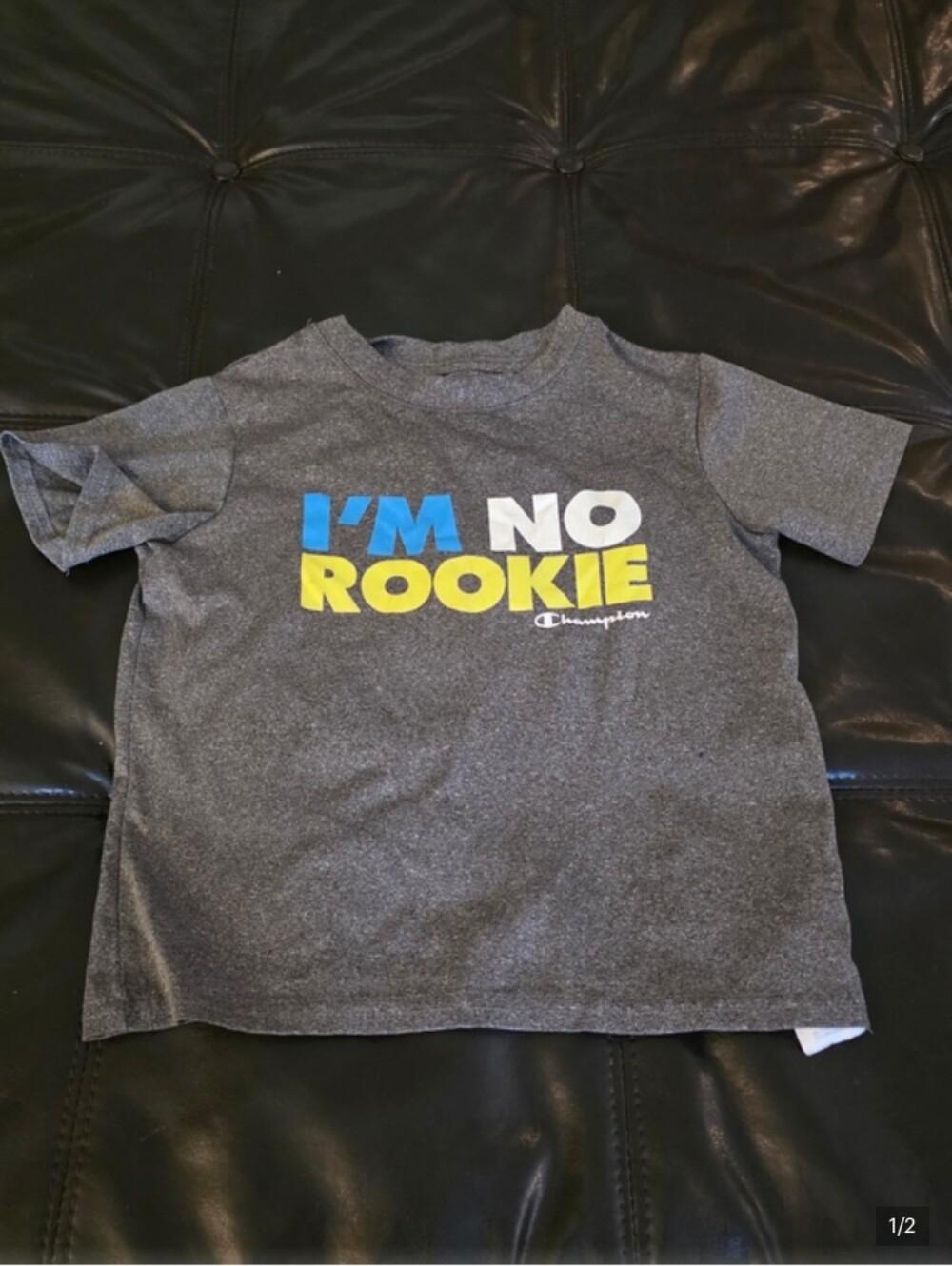 Champion Gray Kids' Graphic Tee with Blue, White & Yellow Print$8